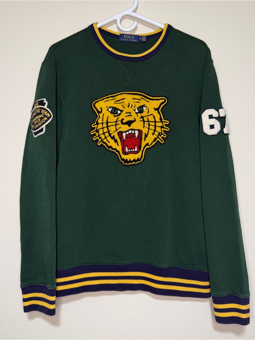 Polo Ralph Lauren Tiger Patch RL67 Sweatshirt Crewneck Varsity Football P Wing
